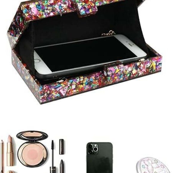 Women Sequin Acrylic Clutch Bag Crossbody Evening Party Purse - Picture 4 of 5